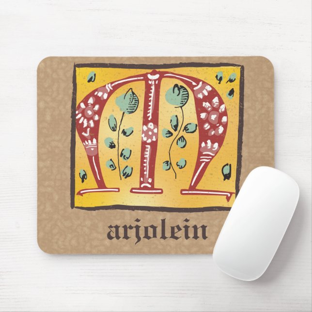 Mediaeval Floral Illuminated Letter M Monogram Mouse Mat (With Mouse)