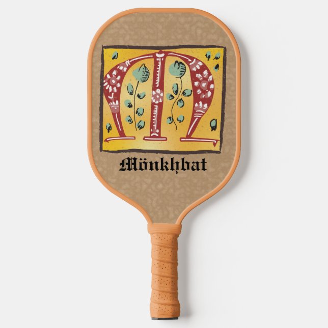 Mediaeval Floral Illuminated Letter M Monogram Pic Pickleball Paddle (Front)