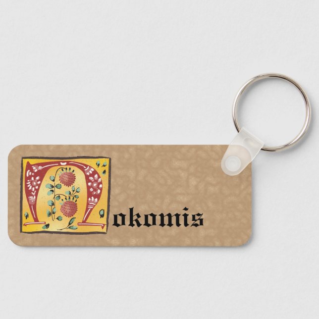 Mediaeval Floral Illuminated Letter N Monogram Key Ring (Front)