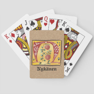 Mediaeval Floral Illuminated Letter N Monogram Playing Cards