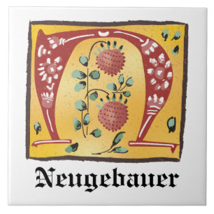 Mediaeval Floral Illuminated Letter N Monogram Tile