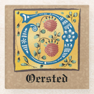 Mediaeval Floral Illuminated Letter O Monogram Glass Coaster