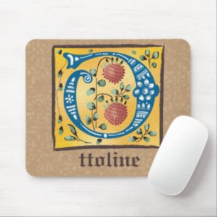 Mediaeval Floral Illuminated Letter O Monogram Mouse Mat