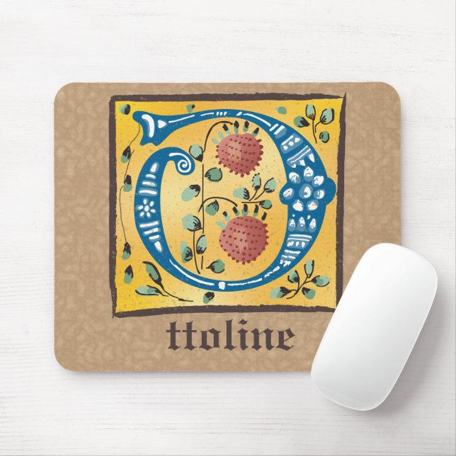 Mediaeval Floral Illuminated Letter O Monogram Mouse Mat (With Mouse)