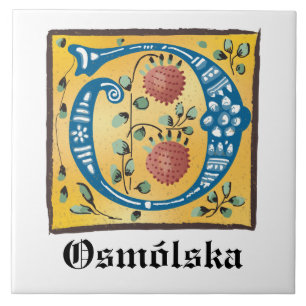 Mediaeval Floral Illuminated Letter O Monogram Tile