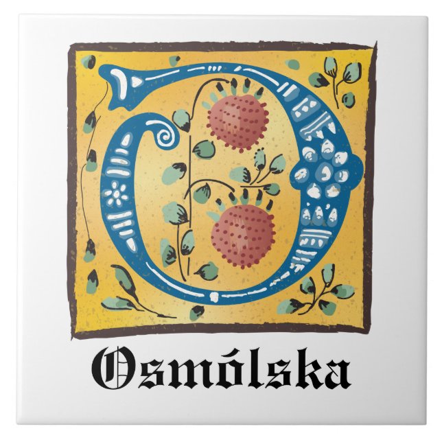 Mediaeval Floral Illuminated Letter O Monogram Tile (Front)