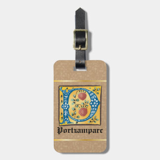 Mediaeval Floral Illuminated Letter P Monogram Luggage Tag