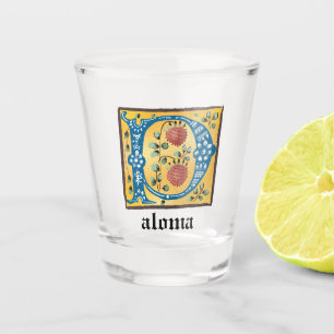 Mediaeval Floral Illuminated Letter P Monogram Shot Glass