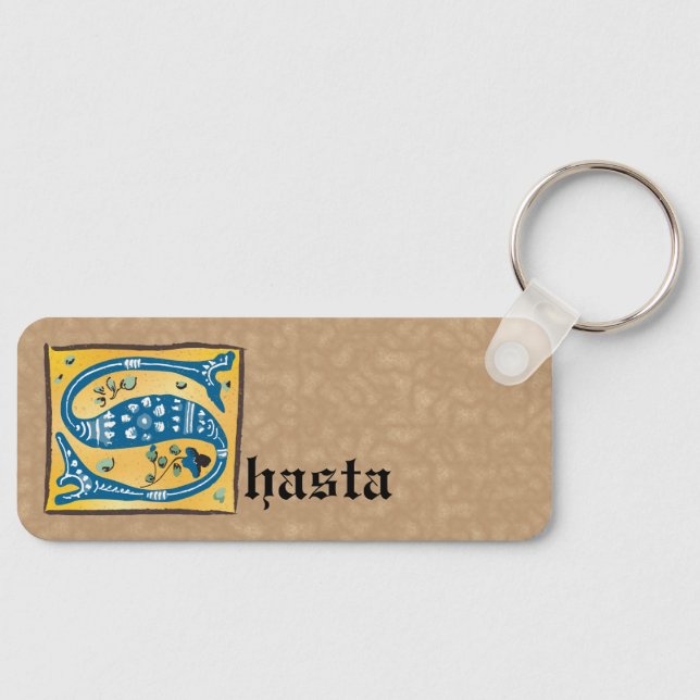 Mediaeval Floral Illuminated Letter S Monogram Key Ring (Front)