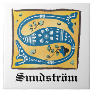 Mediaeval Floral Illuminated Letter S Monogram Tile