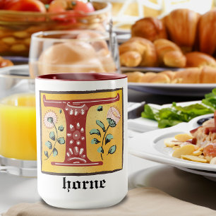 Mediaeval Floral Illuminated Letter T Monogram Mug