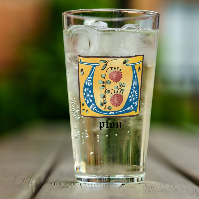 Mediaeval Floral Illuminated Letter U Monogram Glass (Creator Uploaded)