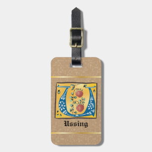 Mediaeval Floral Illuminated Letter U Monogram Luggage Tag