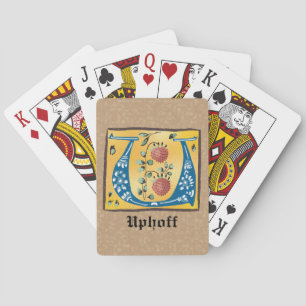 Mediaeval Floral Illuminated Letter U Monogram Playing Cards