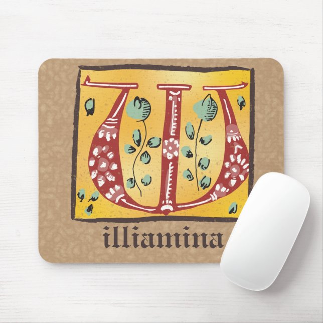 Mediaeval Floral Illuminated Letter W Monogram Mouse Mat (With Mouse)