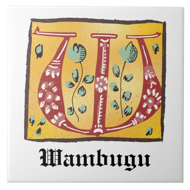 Mediaeval Floral Illuminated Letter W Monogram Tile (Front)