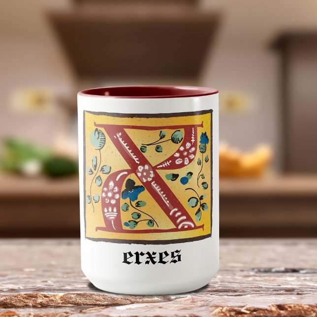 Mediaeval Floral Illuminated Letter X Monogram Mug (Creator Uploaded)