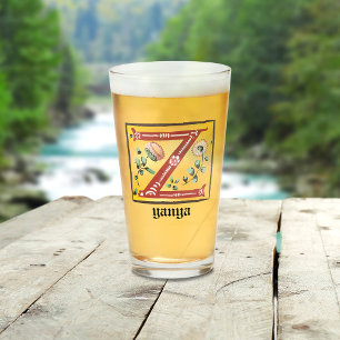 Mediaeval Floral Illuminated Letter Z Monogram Glass