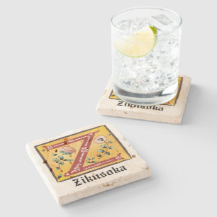 Mediaeval Floral Illuminated Letter Z Monogram Stone Coaster