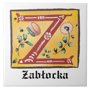 Mediaeval Floral Illuminated Letter Z Monogram Tile