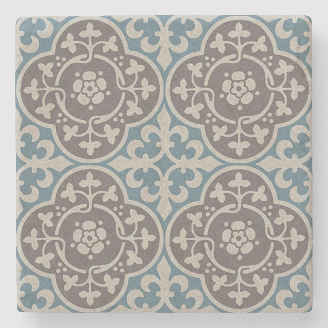 Mediaeval Floral Quatrefoils Stone Coaster (Front)
