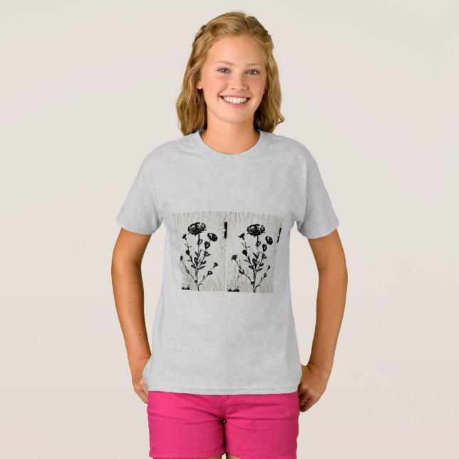 Mediaeval Flower Art Drawing T-Shirt (Front Full)