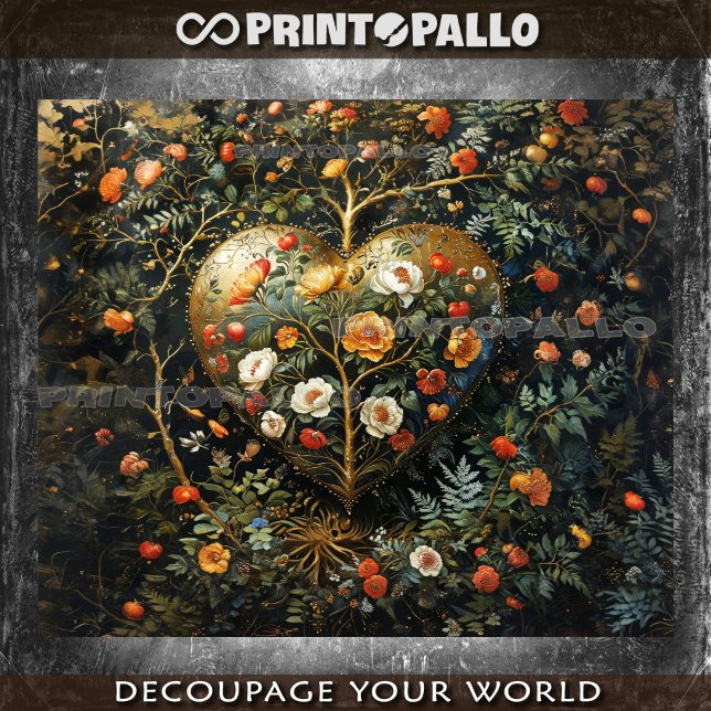 Mediaeval flowers composition with gold heart -  tissue paper (Creator Uploaded)