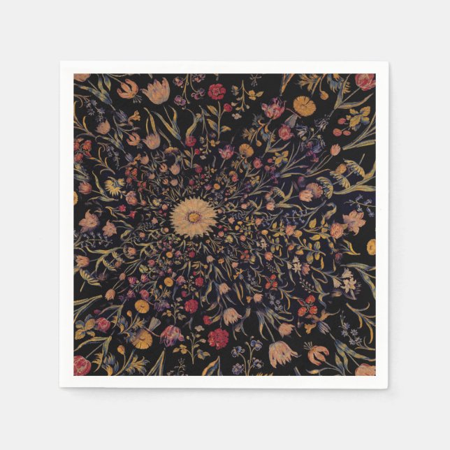 Mediaeval Flowers on Black Napkin (Front)