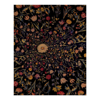 Mediaeval Flowers on Black Poster