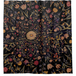 Mediaeval Flowers on Black Shower Curtain