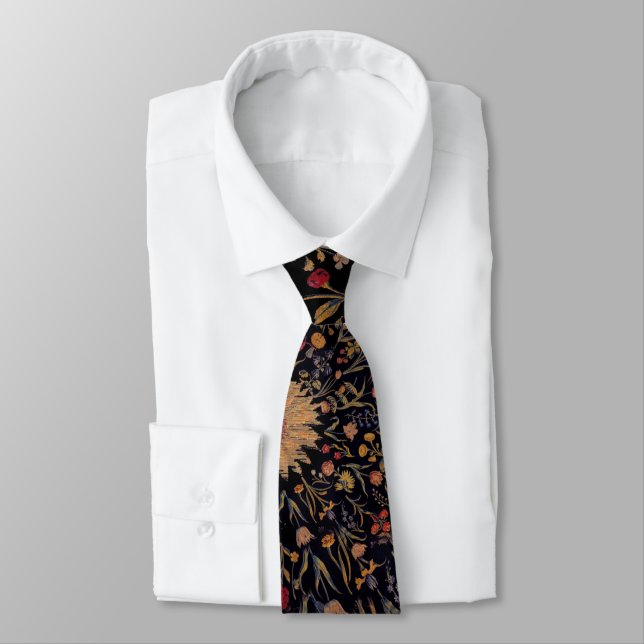 Mediaeval Flowers On Black Tie (Tied)