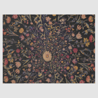 Mediaeval Flowers on Black Tissue Paper