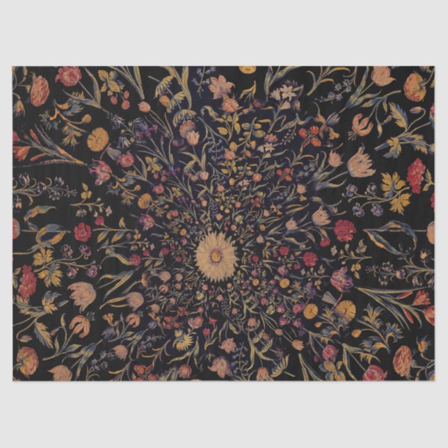 Mediaeval Flowers on Black Tissue Paper (Front)