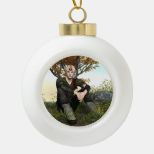 Mediaeval Forest Prince Fantasy Portrait Ceramic Ball Christmas Ornament
