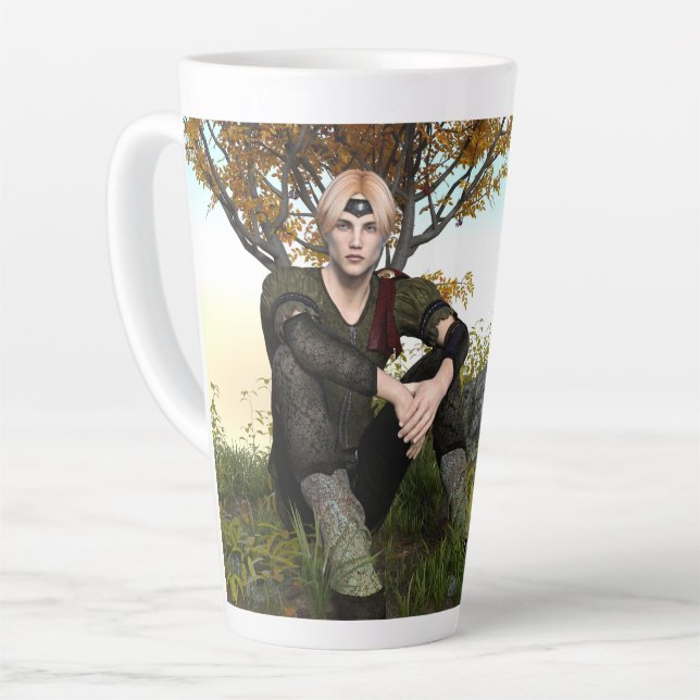 Mediaeval Forest Prince Fantasy Portrait Latte Mug (Left Angle)