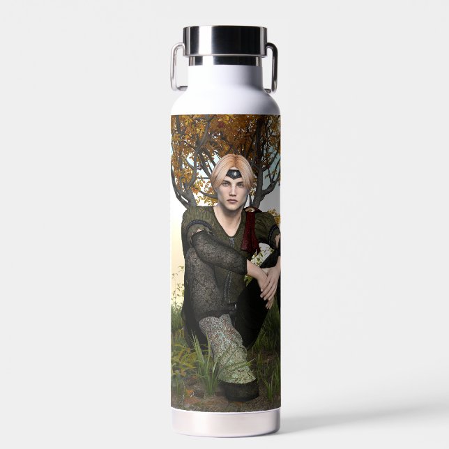 Mediaeval Forest Prince Fantasy Portrait Water Bottle (Front)