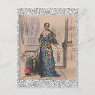 Mediaeval French fashion noble woman costume lace Postcard
