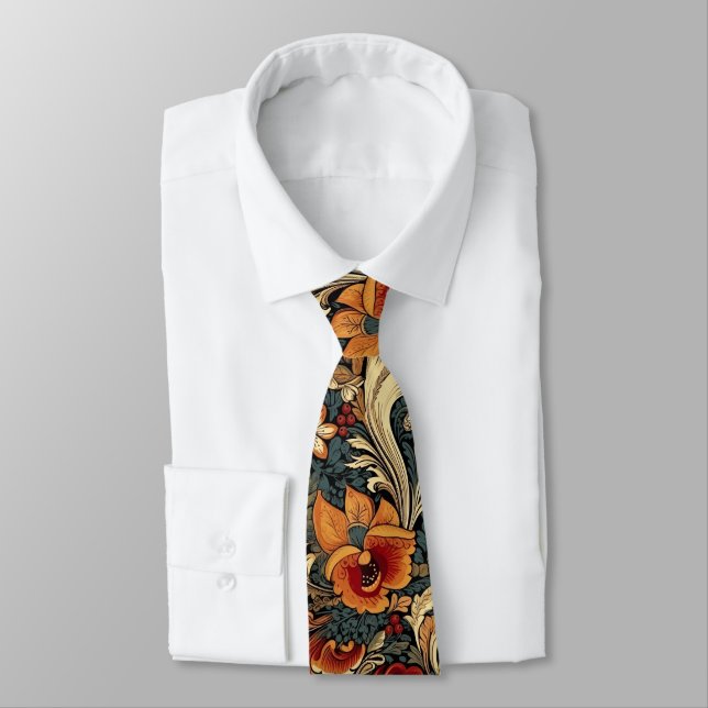 Mediaeval Garden Floral Pattern Tie (Tied)
