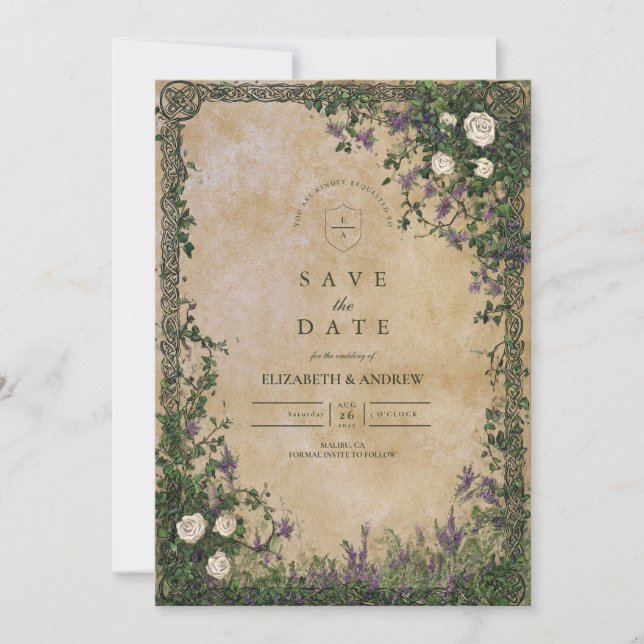 Mediaeval Garden Romance Wedding Save The Date (Front)