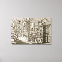 Mediaeval German printing press (engraving)
