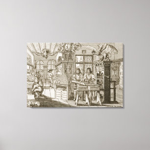 Mediaeval German printing press (engraving) Canvas Print