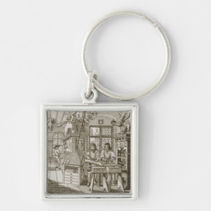Mediaeval German printing press (engraving) Key Ring