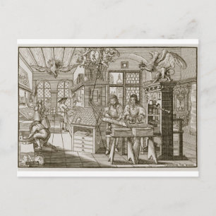 Mediaeval German printing press (engraving) Postcard