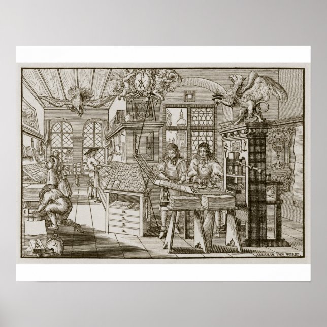 Mediaeval German printing press (engraving) Poster (Front)