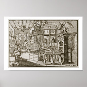 Mediaeval German printing press (engraving) Poster