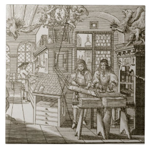 Mediaeval German printing press (engraving) Tile