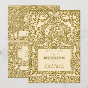 Mediaeval Gold Cream Vintage Royal Castle Wedding Invitation