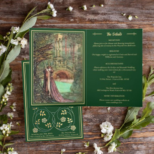 Mediaeval Gold Floral Hearts and Sword Wedding Invitation