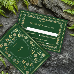Mediaeval Gold Floral Hearts and Sword Wedding RSV Enclosure Card