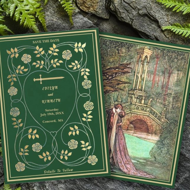 Mediaeval Gold Floral Hearts and Sword Wedding Save The Date (Creator Uploaded)